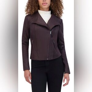 Andrew Marc Felix Leather Moto Jacket with Knit
Panels (Burgundy)